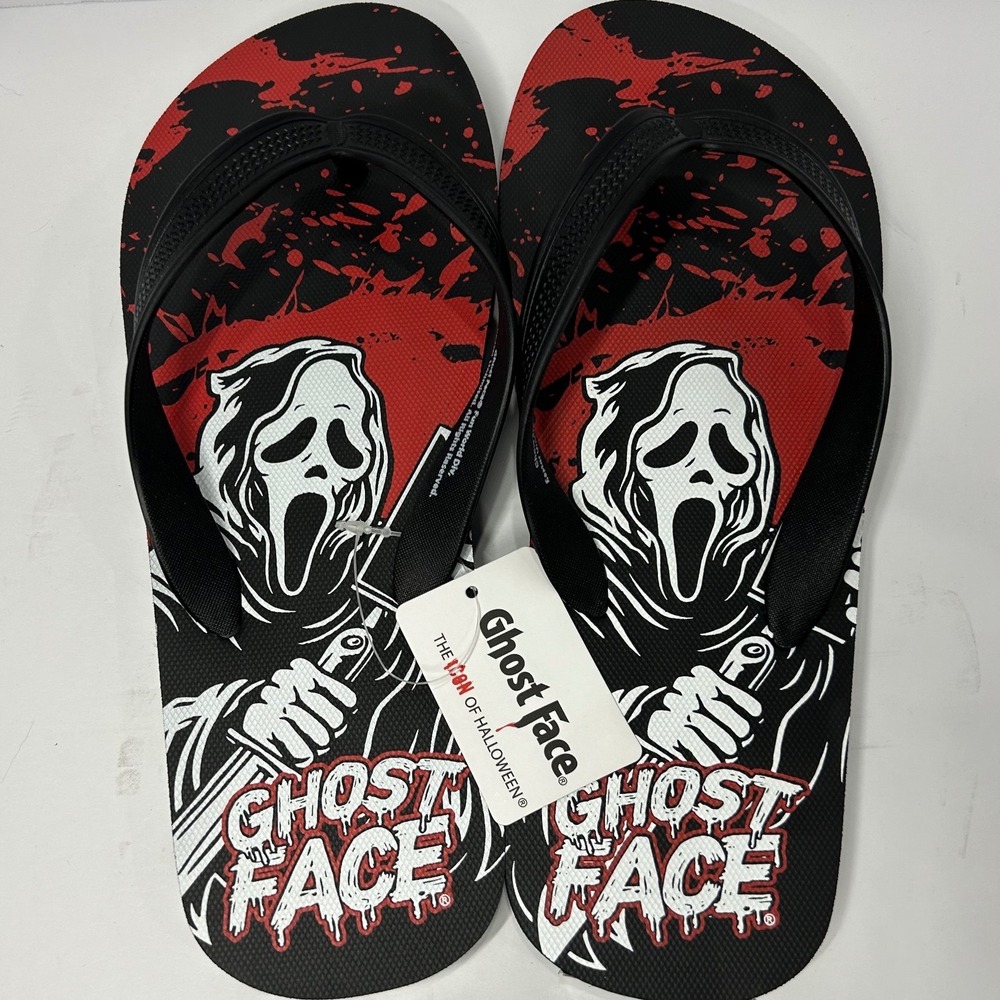 Bioworld Ghost Face Scream Horror Movie Flip Flops Red Black Size 11/12